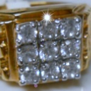 Round CZ Gold Plated Men's Ring